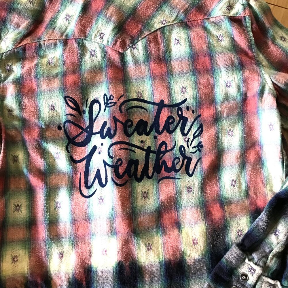 Ombre Bleached Flannel Shirt Upcycled Painted Sweater Weather Size Small - Picture 13 of 13